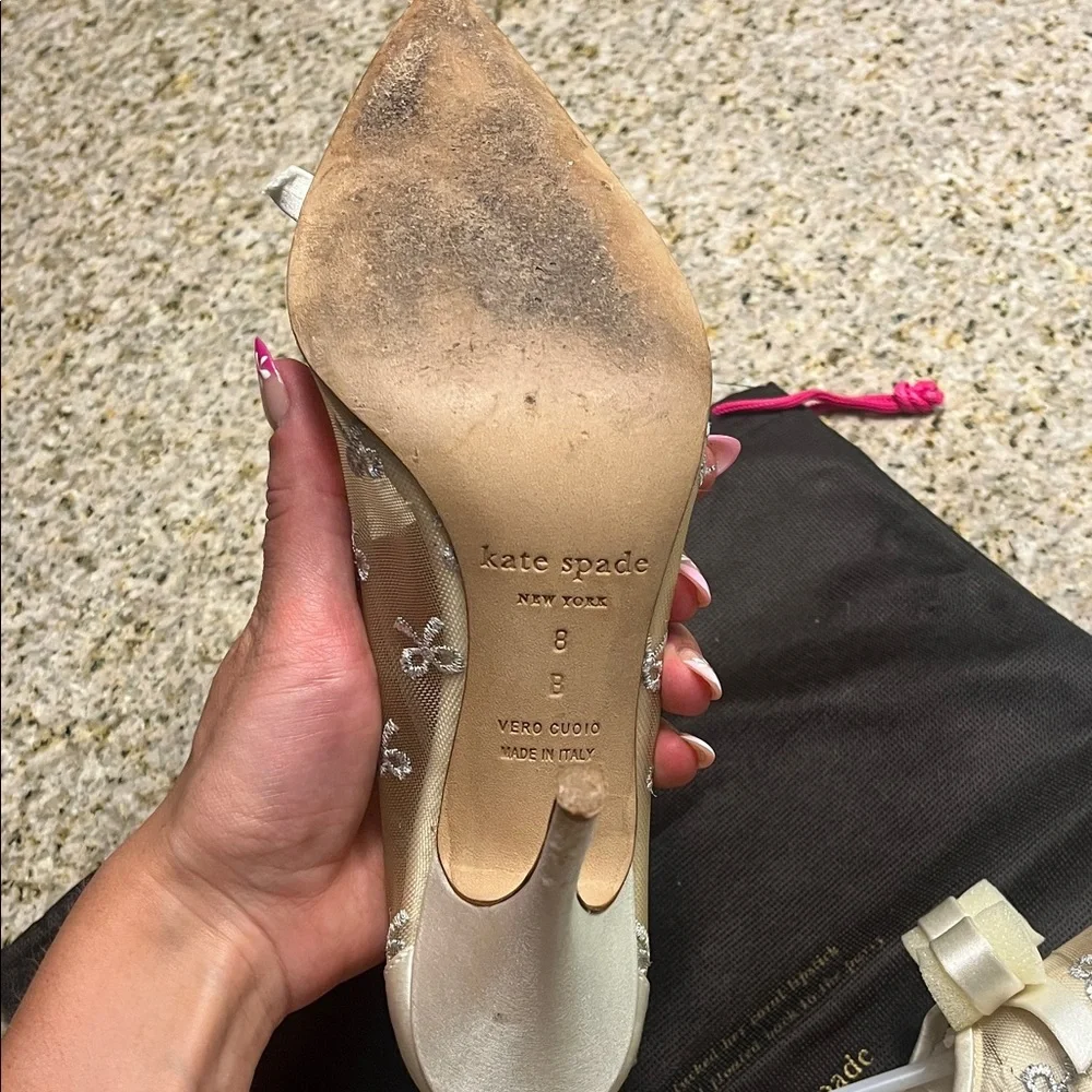 kate spade Metallic Cream and Silver Pointed Bow Pumps - Picture 3 of 9